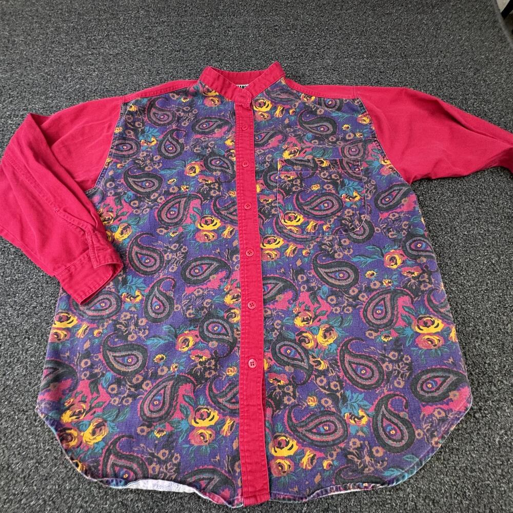 Vtg Gitano Tunic Button-Up Womens M Multicolor Paisley 100% Cotton Collared